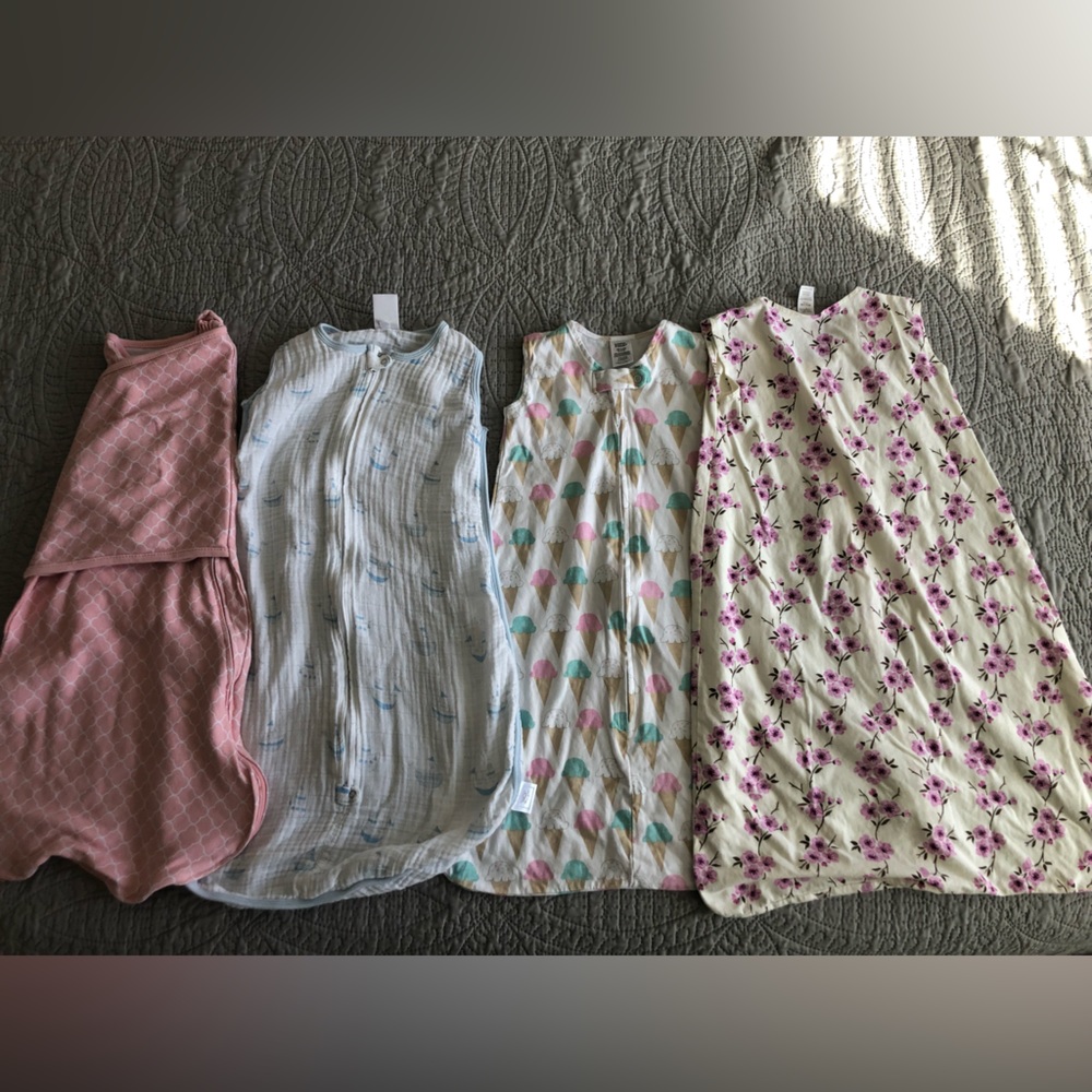 N 4 bundle Cotton sleep sacks: 6-12M; 0-6M; Large